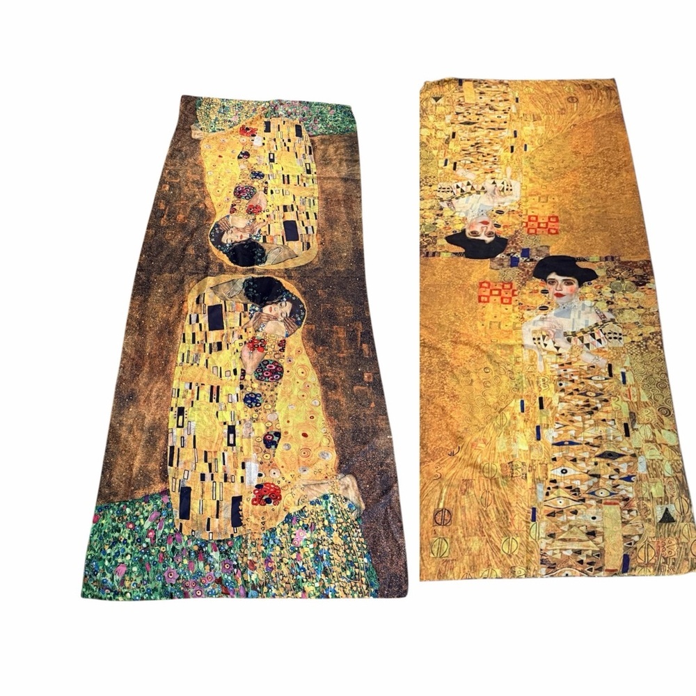 Klimt Silk Scarf Shawl Two Sided The Kiss Adel Bloch-Bauer 28" x 75" RARE